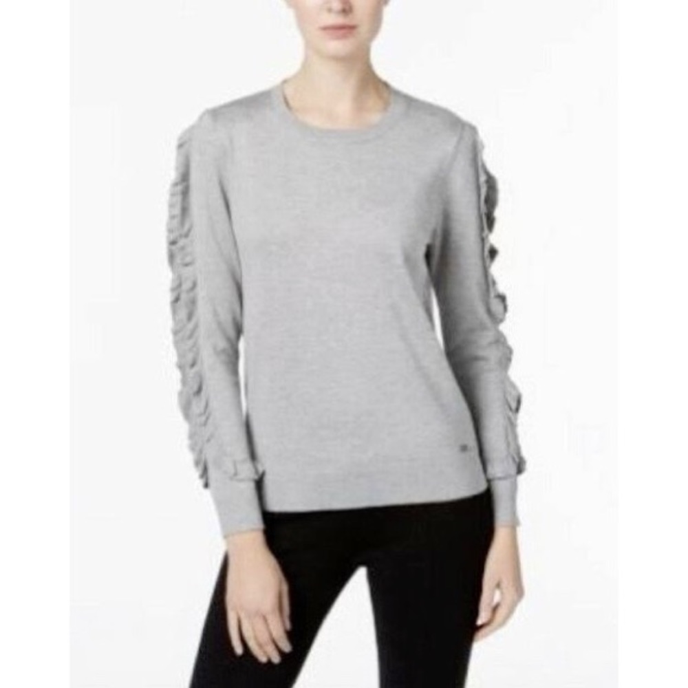 Calvin Klein Ruffled Sweater Color: Heather Grey